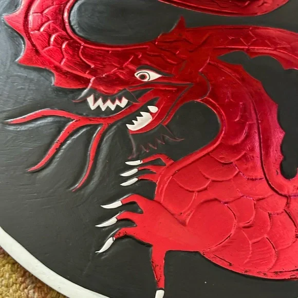 Vintage 15.75" Red and Black Dragon Fantasy Whimsy Wall Art Handcarved - Picture 12 of 16